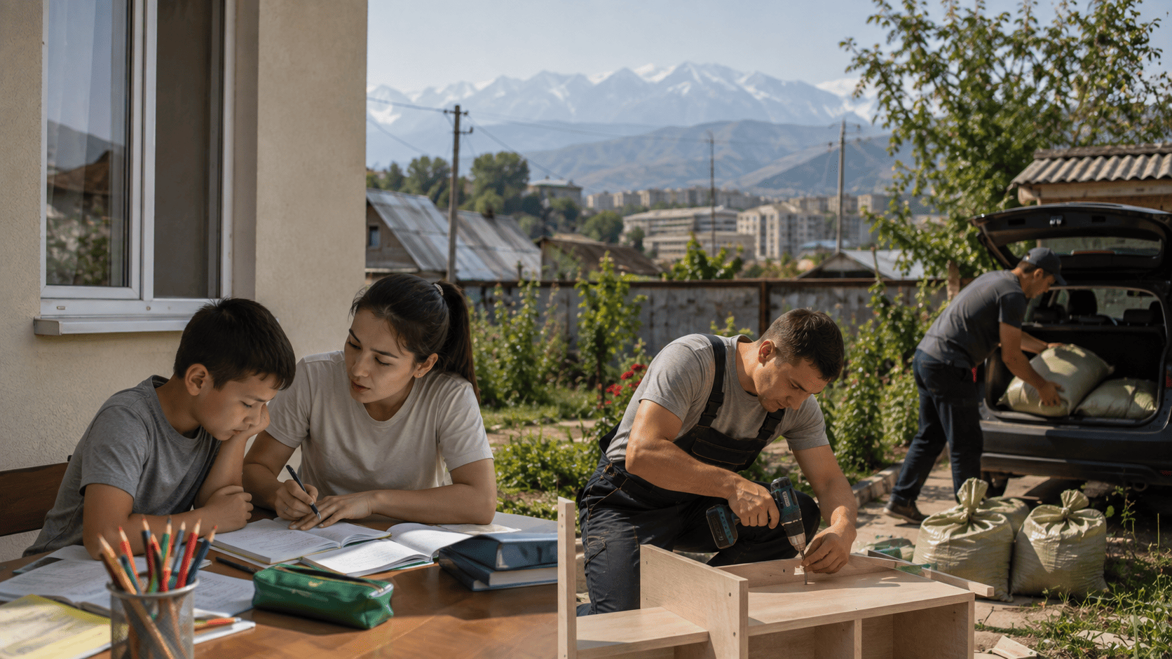 Августовские заказы в Алматы: репетитор занимается со школьником, мастер собирает стол-парту, дачник грузит урожай